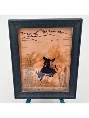 Bull Rider Cowboy Silhouette Pressed Flowers Bitter Root Montana Cowboycore Vtg